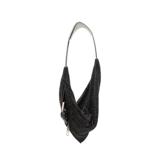 Athena black crystal mesh top handle bag