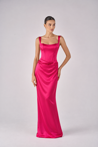 Remi column square sleeveless maxi evening dresses (Lux Satin)