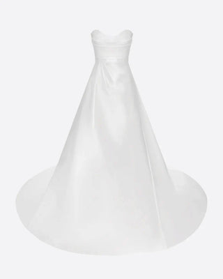 Harper Wedding Dress by Alex Perry SS25 Collection - Strapless white gown with a structured bodice and full skirt, featuring a minimalist design and luxurious Silk Faille fabric.