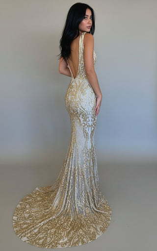 Leah Trumpet Gown with Plunging Neckline | Luxury Evening Dress by Nadia's Mini / S Leah Trumpet Gown with Plunging Neckline | Luxury Evening Dress by Nadia's Mini / S