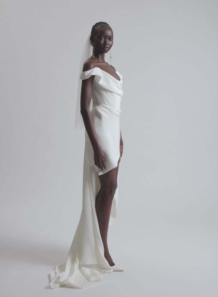 Vivienne Westwood artisanal bridal gown crafted in sustainable silk cady, showcasing couture craftsmanship and British design legacy