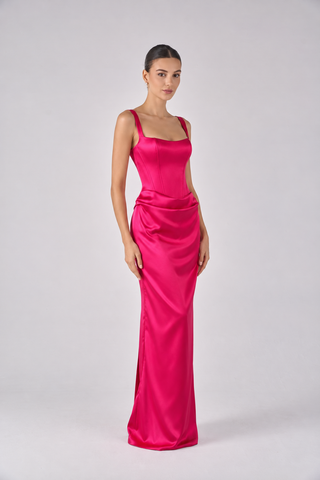 Remi column square sleeveless maxi evening dresses (Lux Satin)