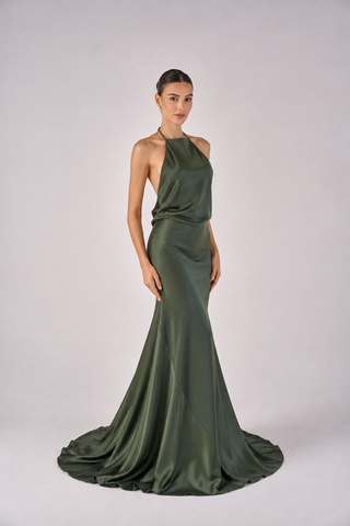 Ode halter neck and low back dress