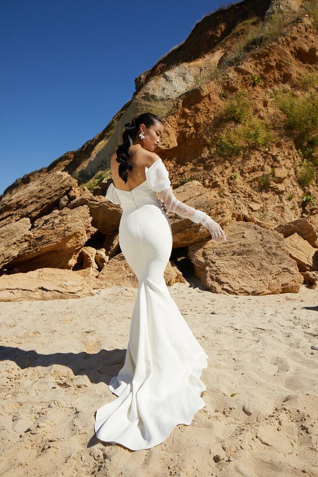 Diana Bridal Mermaid Gown with Off-Shoulder Sleeves by Nadias Luxury Wedding Dress in Stock / Ivory / 16 Diana Bridal Mermaid Gown with Off-Shoulder Sleeves by Nadias Luxury Wedding Dress in Stock / Ivory / 16